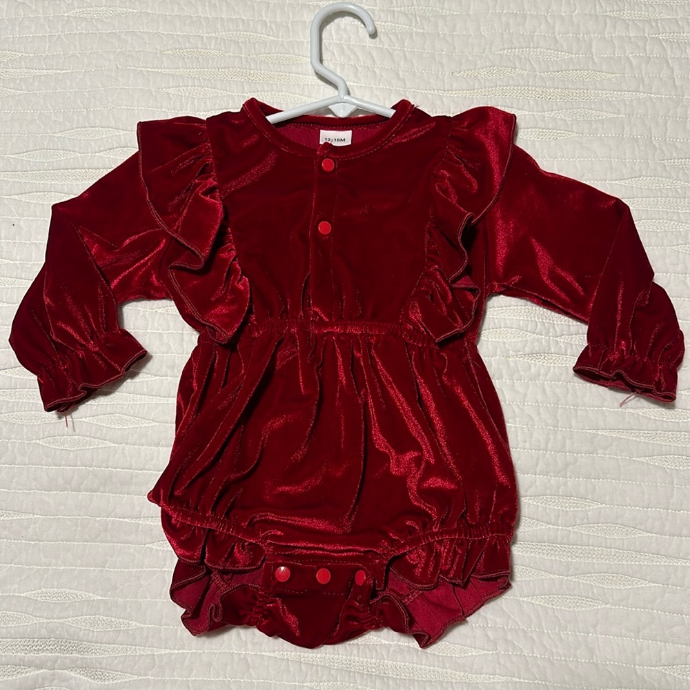 Velvet Ruby Red Ruffle Velvet Romper